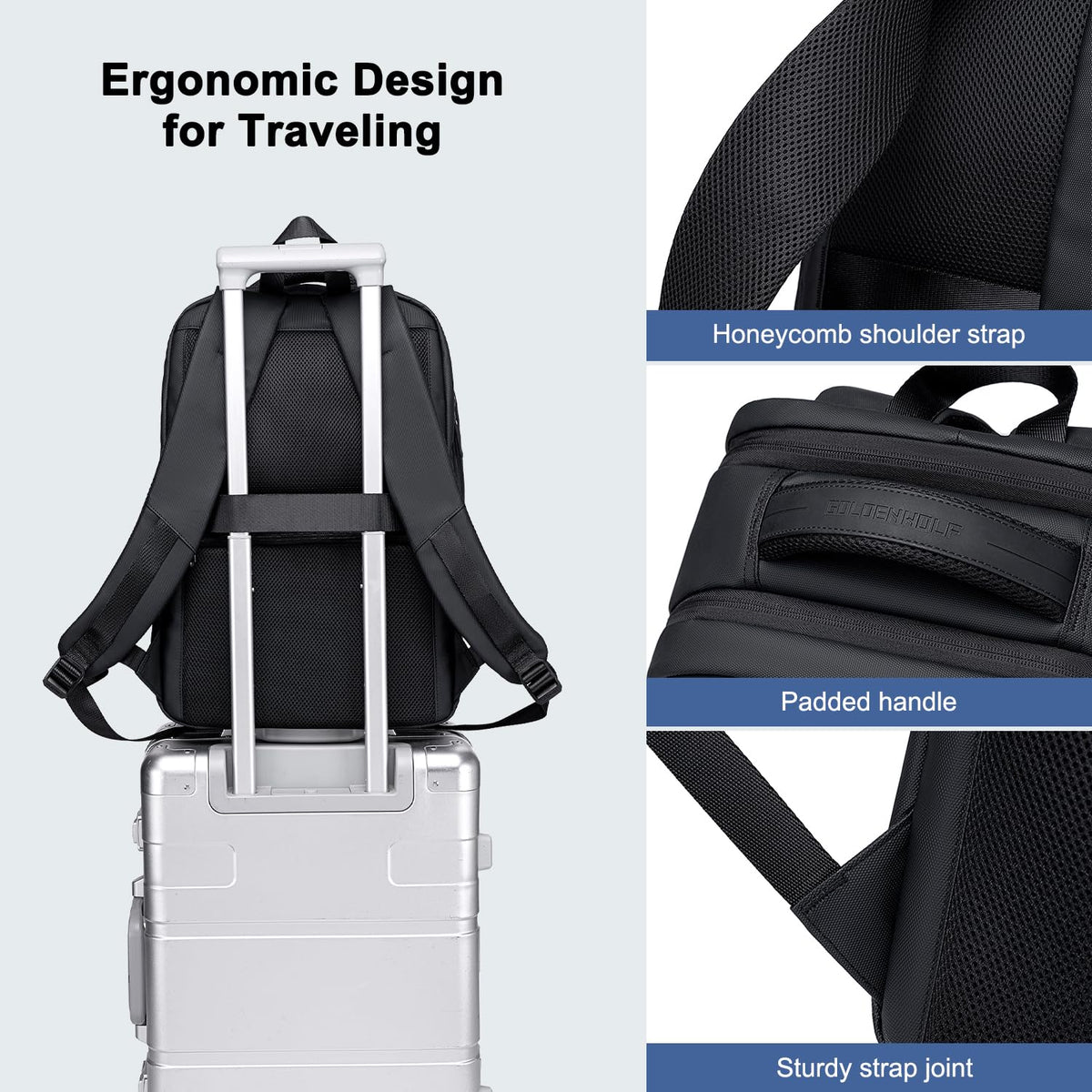 GOLDEN WOLF 25L-30L Expandable Backpack for Men for Office Travel, Black