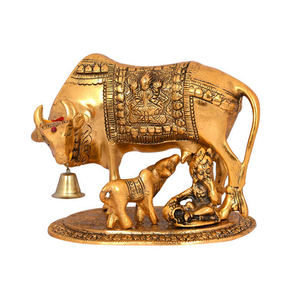 Collectible India Metal Kamdhenu Cow with Calf Showpiece, 7.5 x 7 x 5.5- image 5