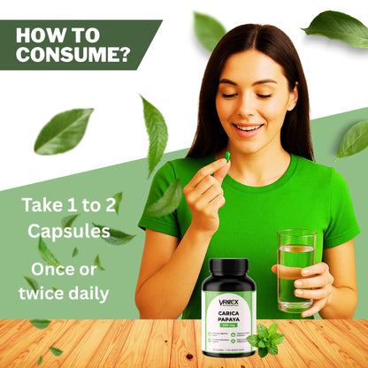 VREEX Carica Papaya Leaf Extract 500 mg – Supports Healthy Platelet Function, Immunity & Digestion – Natural Herbal Supplement (60 Capsules)