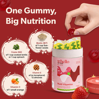 WHELLO Kids Nutrition Gummy Combo – Probiotic, Multivitamin & Omega-3 Gummies for Kids | Supports Immunity, Gut Health & Brain | Vegan, Tooth-Friendly | 90 Gummies
