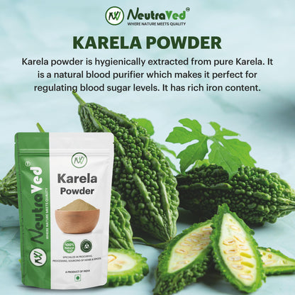 NeutraVed Karela Powder (200g) | Pure Bitter Melon Powder for Healthy Metabolism & Glucose Balance | Sun-Dried Bitter Gourd (Momordica Charantia) for Blood Purification & Liver Detox | Edible Grade Raw Herb