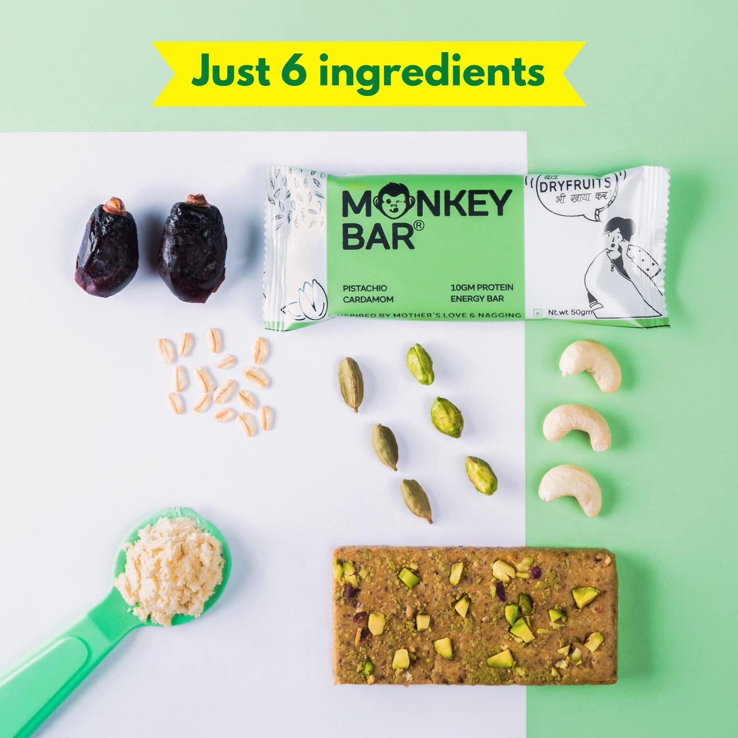 MONKEY BAR - Pistachio Cardamom Protein Bar - 8 Bars, 50g each, 11g Pro- image 5