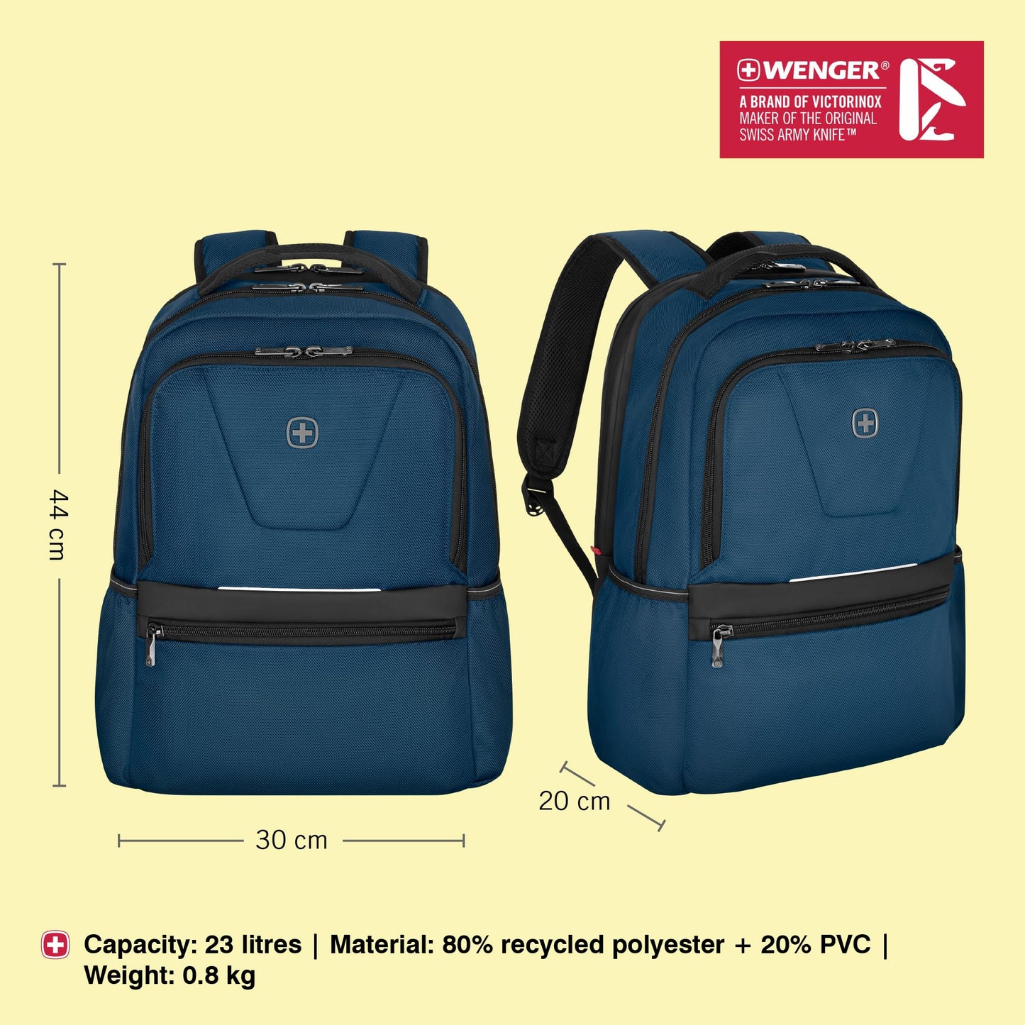 WENGER XE Resist, 16-inch Laptop Backpack (23 liters), 44 cm, Recycled Polyester PVC, Ocean Blue, 612738, Tablet Pocket | Swiss Designed - A Brand of Victorinox