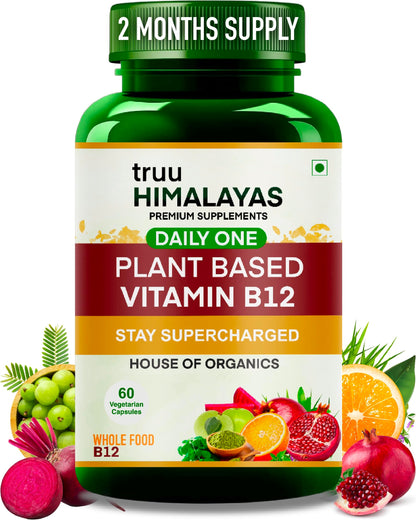 truu HIMALAYAS Plant Based Vitamin B12 Supplement For Men & Women -2 M- Organic Vit B 12 - Nature Made Ayurvedic Rasayana B12 & Green Food -For Stress In Life ,Nerve & Brain Health -60 Vegan Capsules