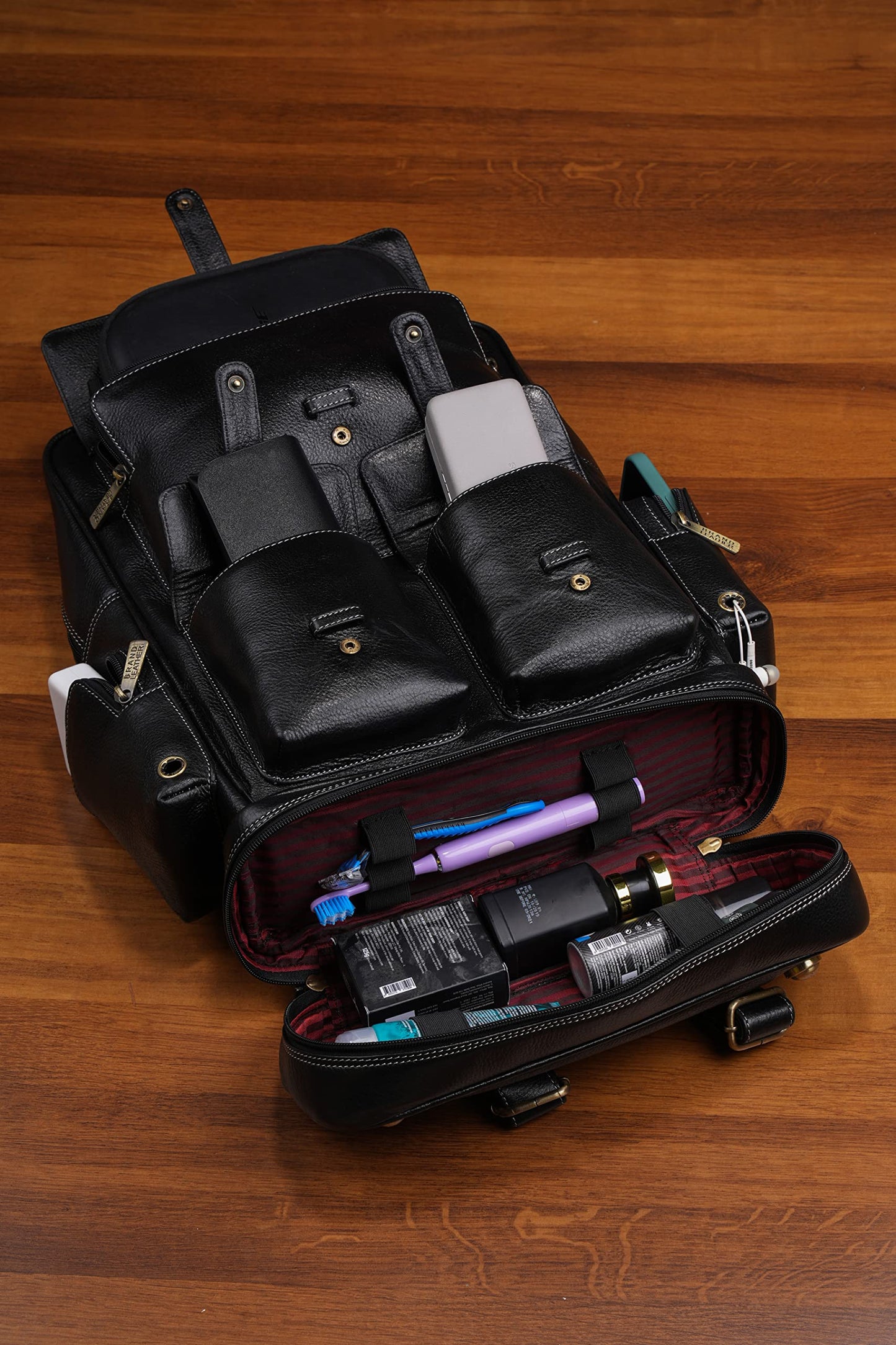 BRAND LEATHER 16 Inch Genuine Leather Large Capacity Laptop Backpack Mu- image 3