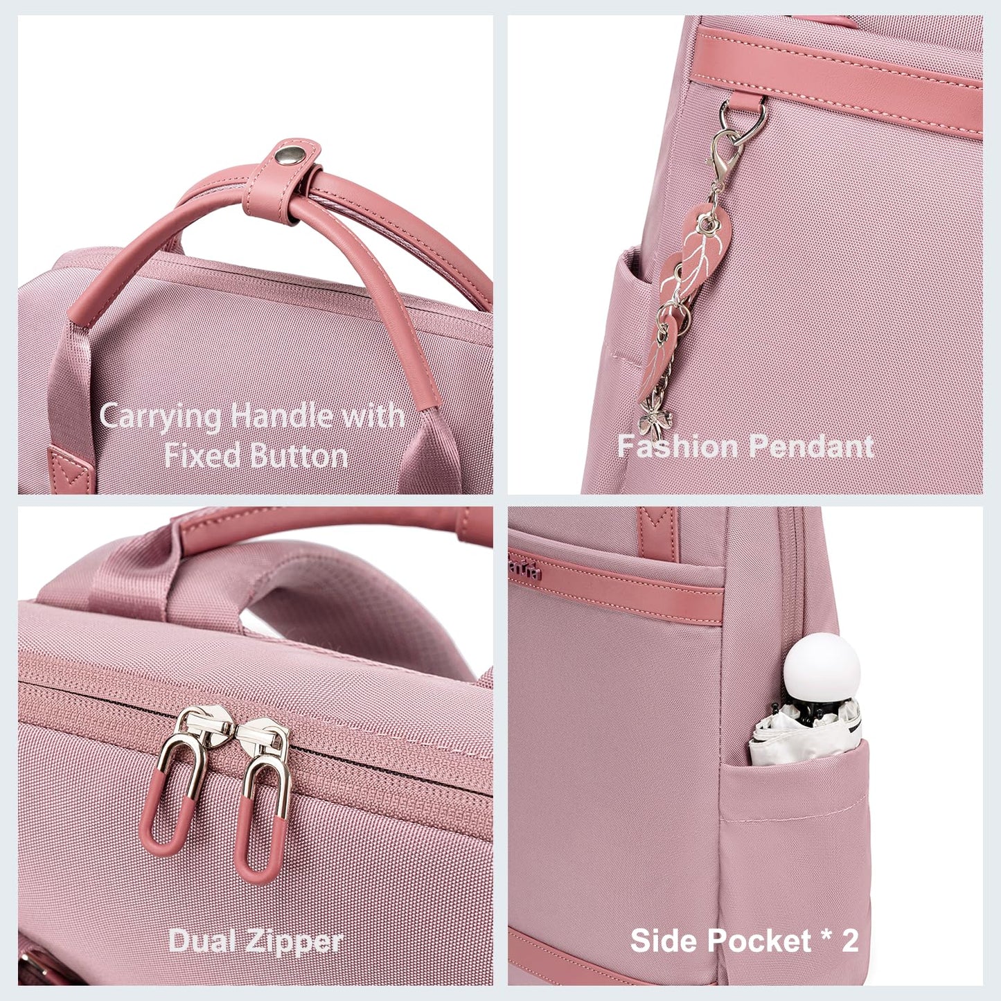 Chantria Slim Backpack for Women Stylish 14-inch Laptop Bag 13L Multi-pocket Water-resistant Daypack with Top Handheld & Luggage Strap,Ladies Backpack for Office Casual College, Pale Mauve