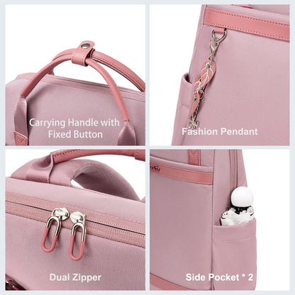 Chantria Slim Backpack for Women Stylish 14-inch Laptop Bag 13L Multi-pocket Water-resistant Daypack with Top Handheld & Luggage Strap,Ladies Backpack for Office Casual College, Pale Mauve