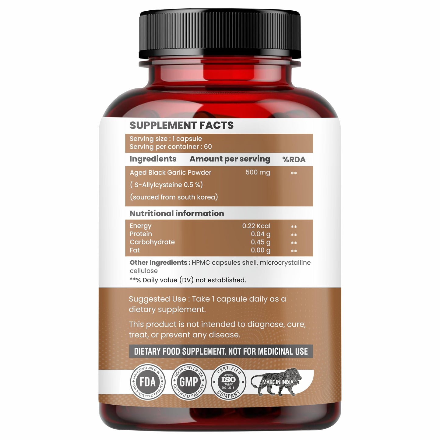 Raskam Black Garlic Capsules, Natural Superfood, 60 Veg Capsules, Improves Heart Health, Boosts Immune System