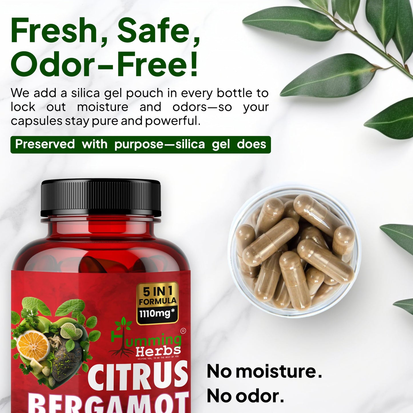 Humming Herbs Citrus Bergamot Capsules 15500mg | Supports Healthy Cholesterol & Heart Function | Enriched with Black Chokeberry, Olive Leaf & Black Pepper | 90 Veg Capsules
