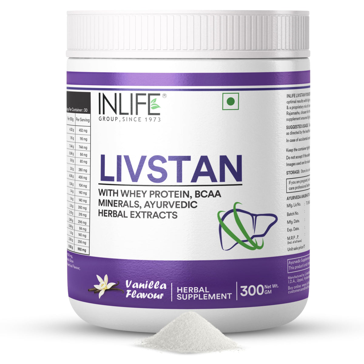 INLIFE Livstan Powder Supplement – Whey Protein Powder with Ayurvedic Herbs, 300g (Vanilla)