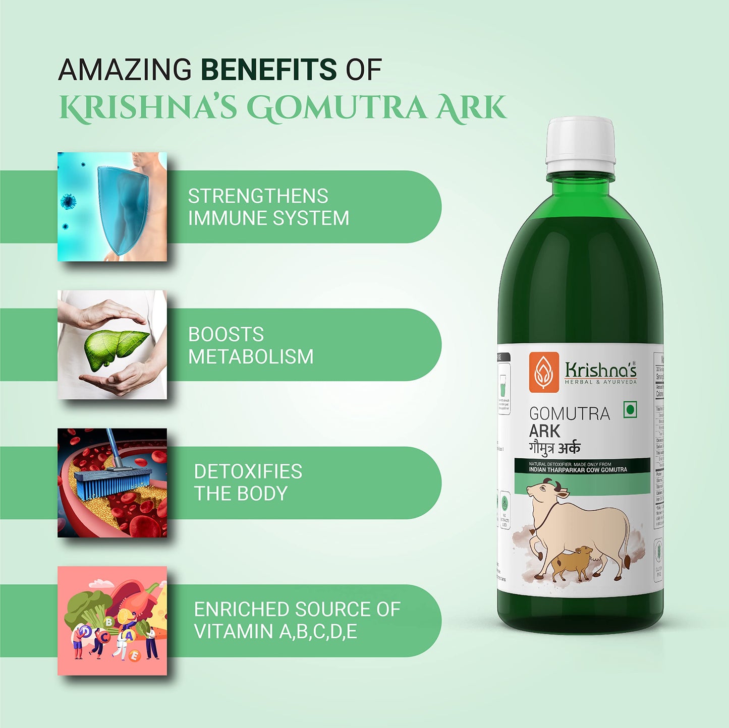 Krishna's Gomutra Ark | Natural detoxifier| 100% Pure & Natural Go Ark| Indian Tharparakar Gomutra | Sugar free Juice with No Added Color or Flavour - 1000 ml (Pack of 2)