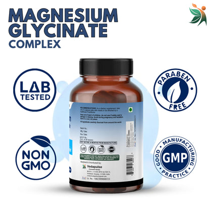 Vedapulse Magnesium 500mg – 90 Veg Capsules | Magnesium Glycinate, Malate, Taurate, Citrate & Aspartate | Dietary Supplement for Muscle, Nerve & Sleep Health