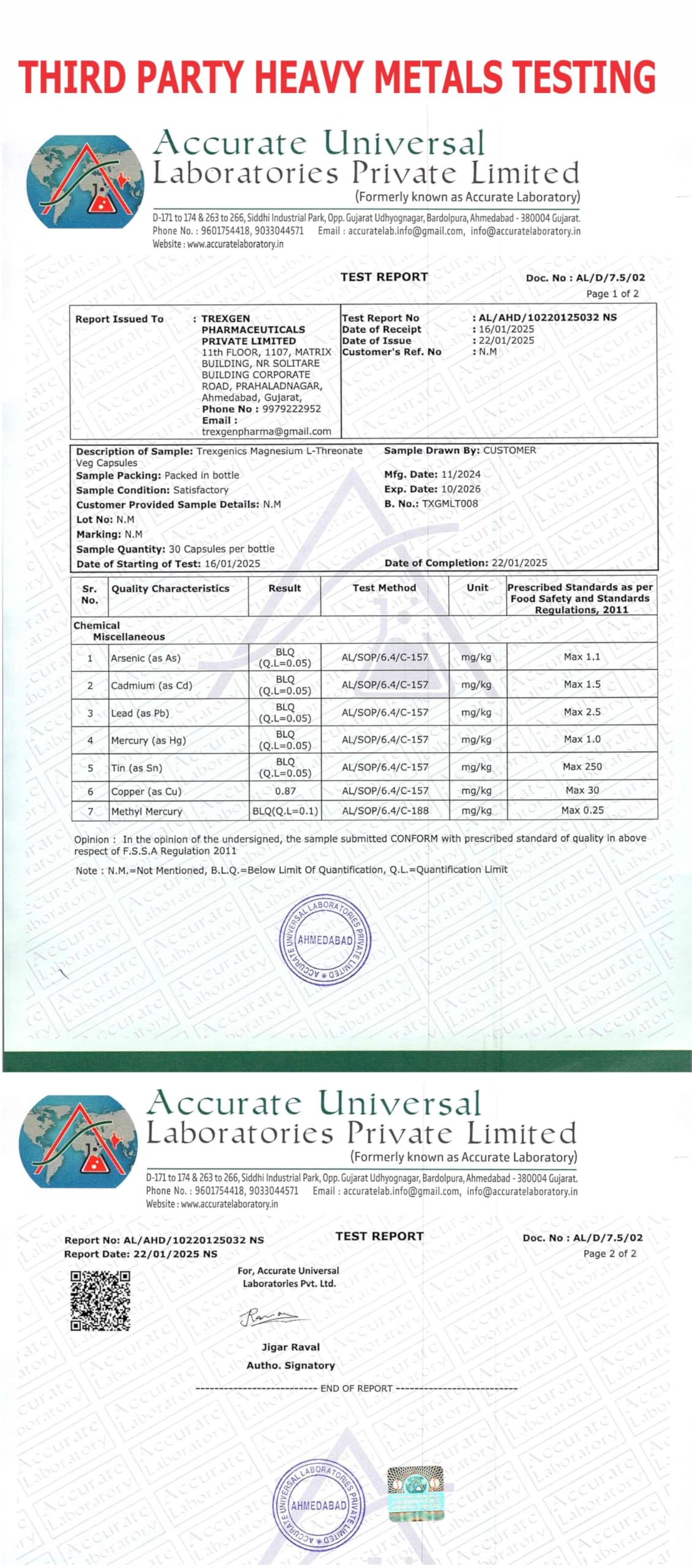 Trexgenics Magnesium L Threonate Cognitive Function & Brain Health Support (90 Veg. Capsules)
