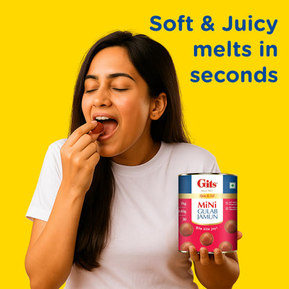 Gits Open & Eat Mini Gulab Jamun, 30 Pieces Per Can, Mouth-Watering Indian Mithai, 1Kg
