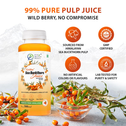 Fytika Himalayan Seabuckthorn Berry Juice – 300ml | Rich in Omega 3, 6, 7, 9 & Vitamin C – Boosts Immunity, Skin Glow & Heart Health | Natural Herbal Juice (Pack of 1)
