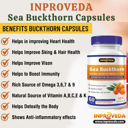 Sea Buckthorn 500mg Capsules for Daily Wellness & Skin Nutrition | Natural Herbal Supplement for Active Lifestyle & Overall Health Support | Monthly Pack - 60Capsules