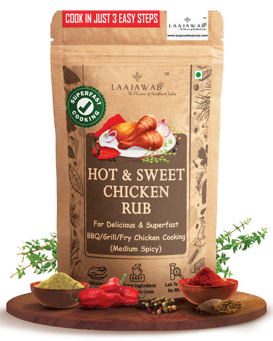 Laajawab Hot & Sweet Barbeque Marinade Rub For Superfast & Delicious Bbq, Grill Chicken Preparation | Natural Spices, Get Tender & Juicy Chicken In 10 Mins, 130 gram