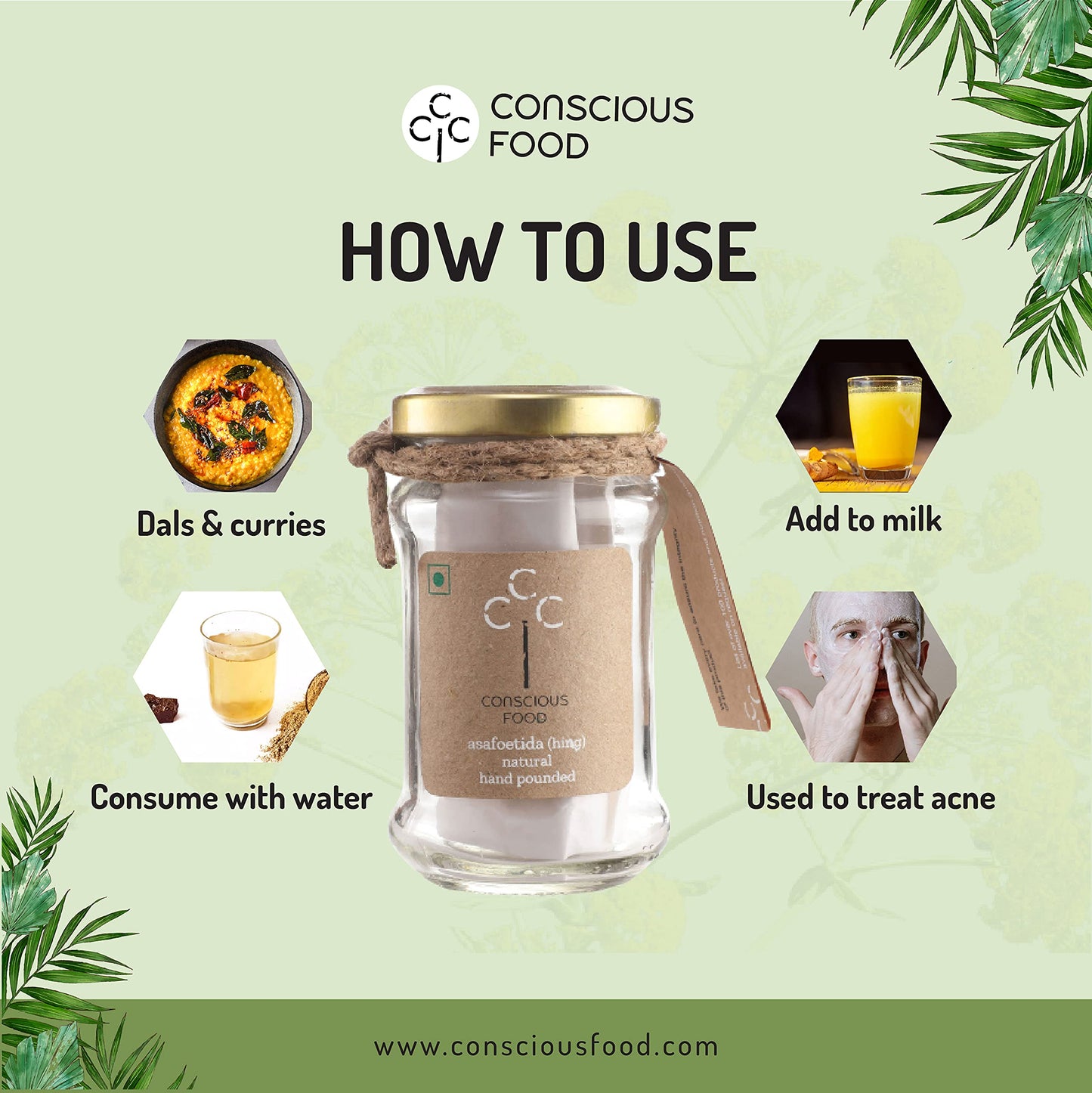 Conscious Food Asafoetida | 100% Pure Hing | Non Compounded | 10g | Extra Strong & Hand Pounded