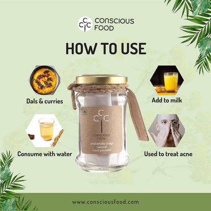 Conscious Food Asafoetida | 100% Pure Hing | Non Compounded | 10g | Extra Strong & Hand Pounded