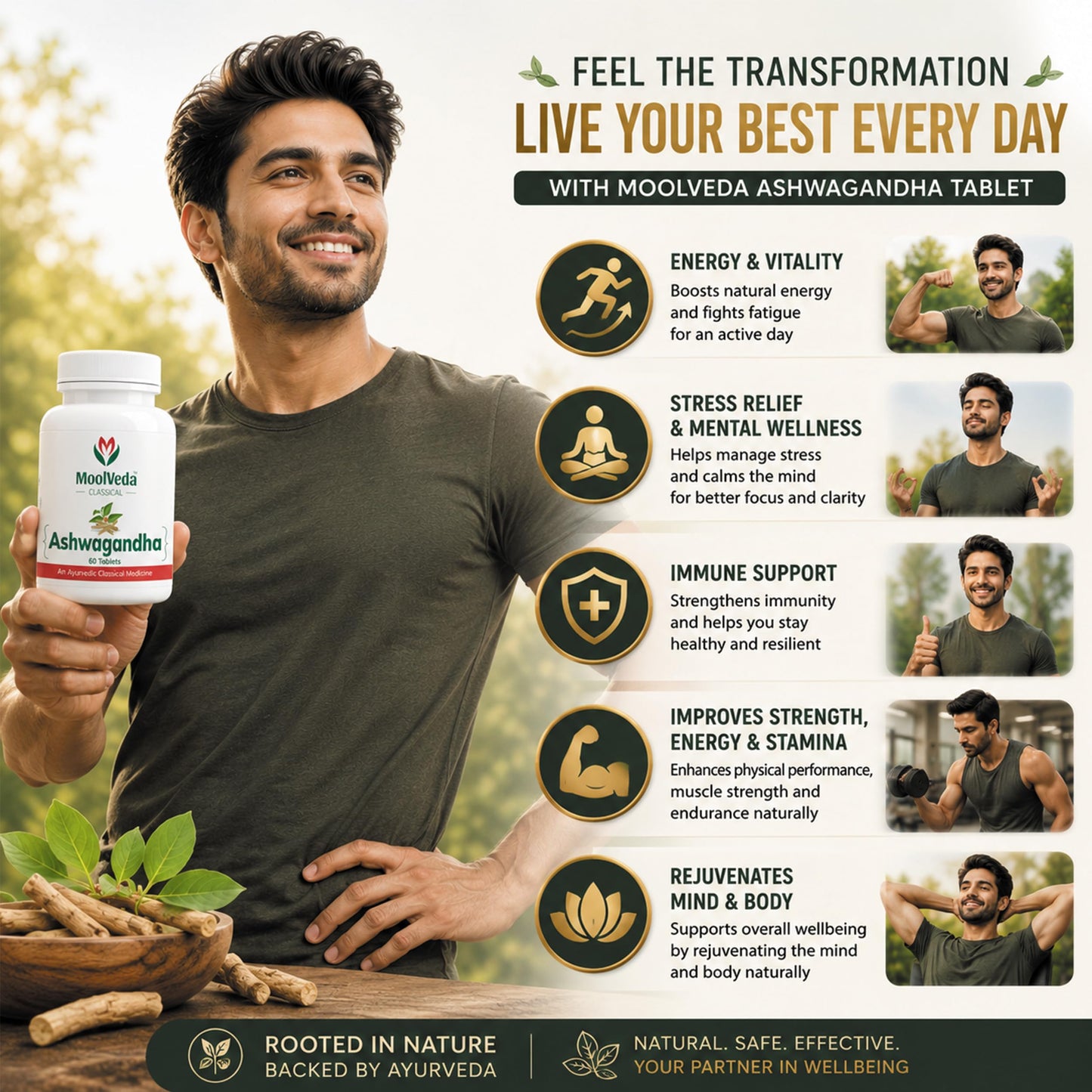 Moolveda Ashwagandha Tablets | Energy, Stress Relief and Immune Support | Improves Strength, Energy & Overall Wellbeing | Rejuvenates Mind & Body | 60 Veg Tablets (Pack Of 2)