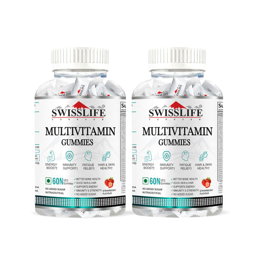 SWISSLIFE FOREVER Multivitamin Gummies | Micronutrients Vitamin C,A,D,E,B6,B9,B12 | Sugar-free | Enhances Immunity and Overall Health | Strawberry Flavour for Men & Women (60 Gummies Combo)