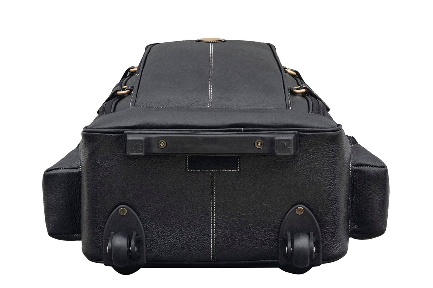 BRAND LEATHER Rolling Backpack Wheeled Laptop Backpack for Travel, Trolley Luggage Suitcase Compact Business Bag Student Laptop Bag for Men Women (Black)