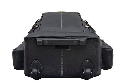 BRAND LEATHER Rolling Backpack Wheeled Laptop Backpack for Travel, Trolley Luggage Suitcase Compact Business Bag Student Laptop Bag for Men Women (Black)