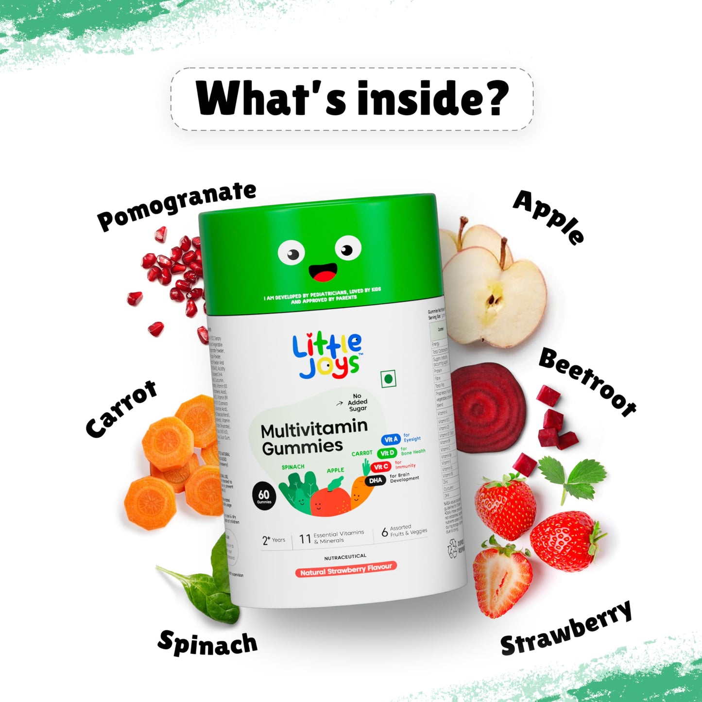 Little Joys Multivitamin Gummies | 2-6 Years | 60 Gummies | With 12 Vitamins & Minerals | Improves Immunity, Bone health & Antibody Production | No Added Sugar | Strawberry Flavour