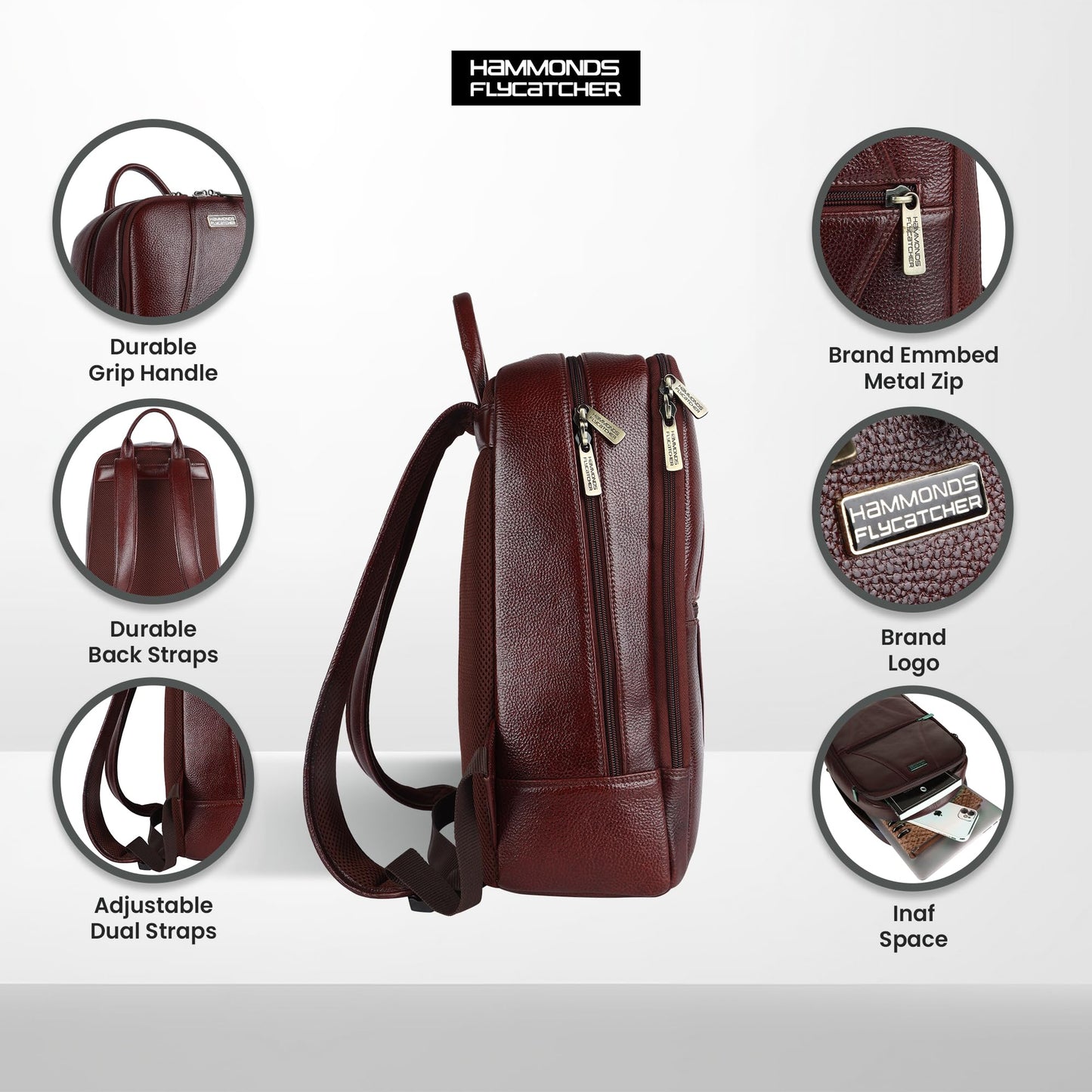 HAMMONDS FLYCATCHER Genuine Leather 4 Compartment Laptop Backpack Ultimate Combination Of Style & Comfort For Unisex, Perfect For Any Adventure/Tech Lovers For Upto 14 Inch Laptop - Brown, 35 Litre