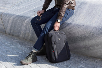 Wenger CITY TRAVELER Laptop Backpack for 16 Inch Laptop & 12 Inch Tablet Pocket, Doubles as an overnighter in Black (16 Litre)-blend of style & function, Swiss designed, 606490