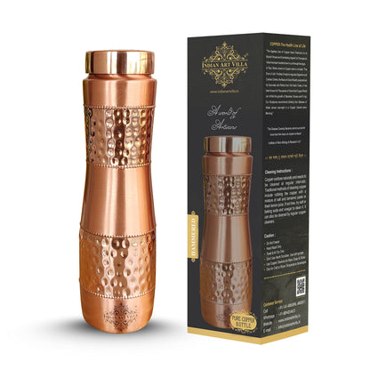 INDIAN ART VILLA Pure Copper Water Bottle With Half Lacquer Hammered Champion Design, Drinkware & Storage Purpose, Ayurvedic Health Benefits, Volume- 1000 ML