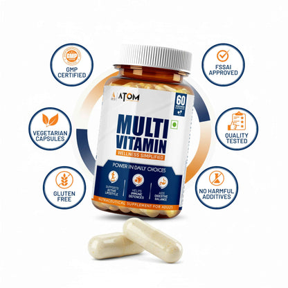 AS-IT-IS Nutrition ATOM Daily Multivitamin for Men & Women, 60 Capsules | Powerful Blend of 31 Vital Nutrients - Vitamins, Minerals, Herbal extracts & Probiotic for Enhancing Energy, Stamina & immunity| Supports Bone, Skin & Overall Health