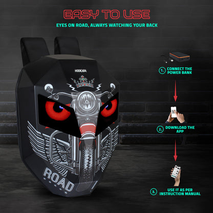 Hookaba: LED Eyes Adventure Motorcycle, Bikers Expandable Backpack India-Premium ABS & PC Hard Shell Fabric-15.6" inch Laptop-31 Ltrs | Waterproof IPX5 | 1 year Warranty (Black)