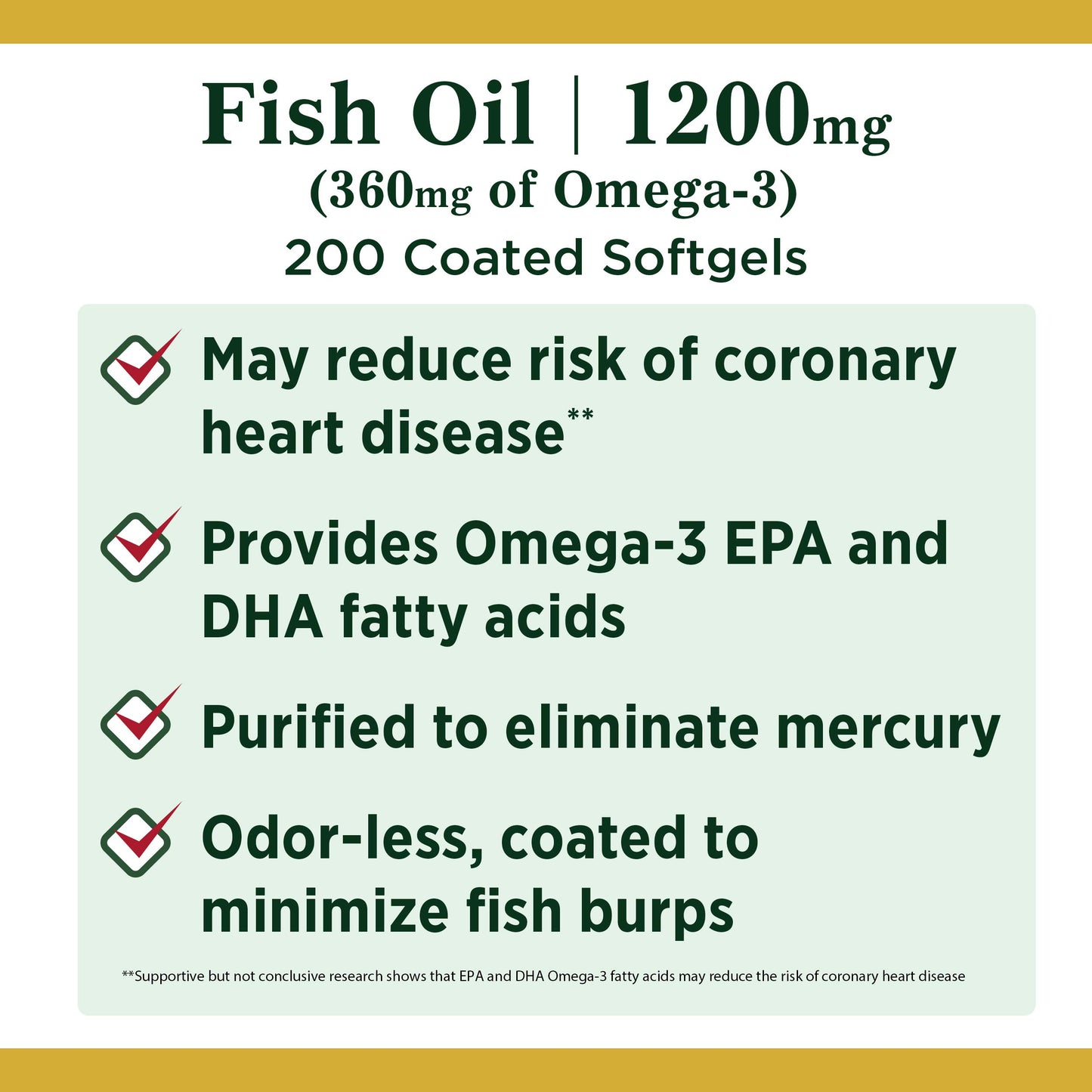 NATURE'S BOUNTY ODOR-LESS FISH OIL, 1200 MG, 350MG OF OMEGA-3, VALUE SIZE, 200 COATED SOFTGELS