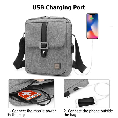 The Clownfish Single Shoulder Unisex Water Resistant Polyester 10.6 inch Tablet Bag Sling Bag with External USB Interface (Grey)