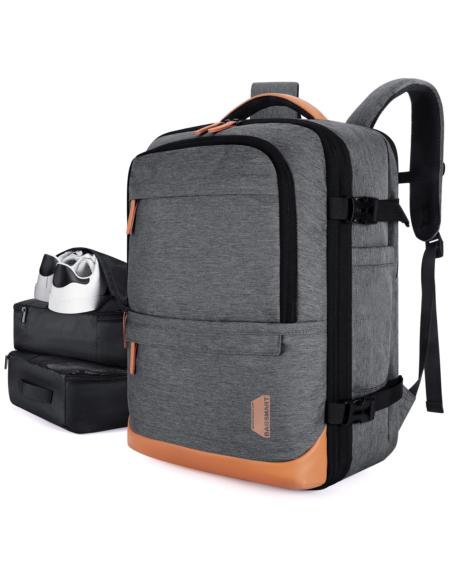 BAGSMART Travel Laptop Backpack, 40L Expandable Airline Approved Carry On Backpack with Packing Cubes, Grey, 47cm*31cm*15.5cm, Travel Backpack Carry on Flight Approved