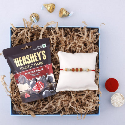 SFU E Com 3 Rudraksha Rakhi With Alluring Pomegranate Flavored Chocolate | Rakhi Chocolate Gift For Brother | 114