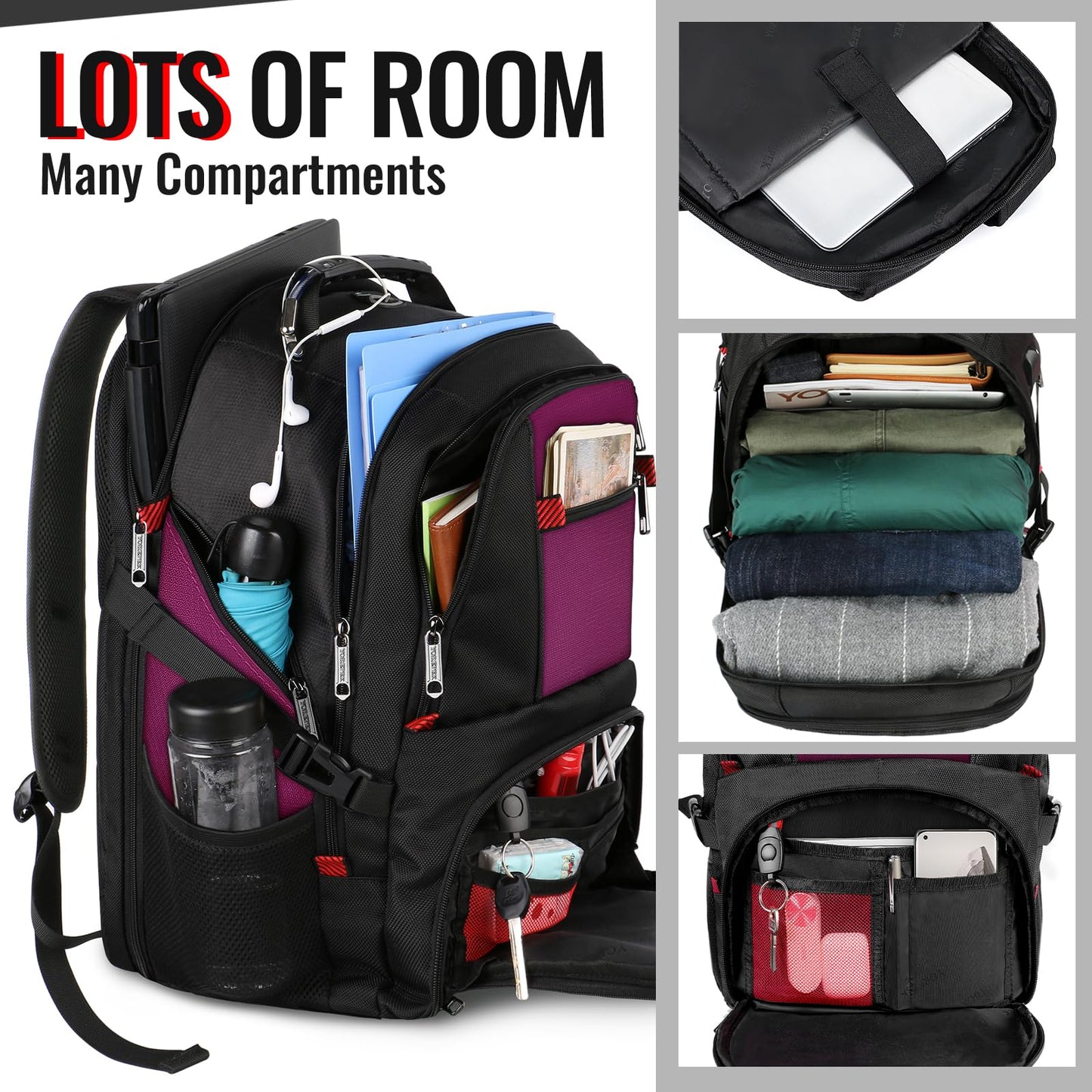 College Backpack, Extra Large Backpacks with USB Charging Port and Lugg- image 8