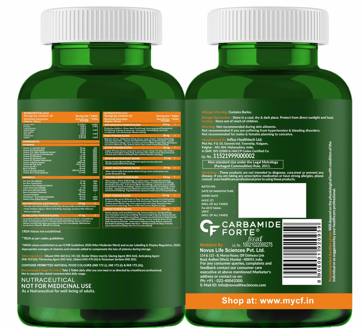 Carbamide Forte Plant Based Multivitamin Tablets for Men & Women for Immunity, Energy & Detox with 82 Ingredients like Superfoods, Greens, Vegetables, Fruits & Herbs Supplement â€“ 60 Veg Tablets