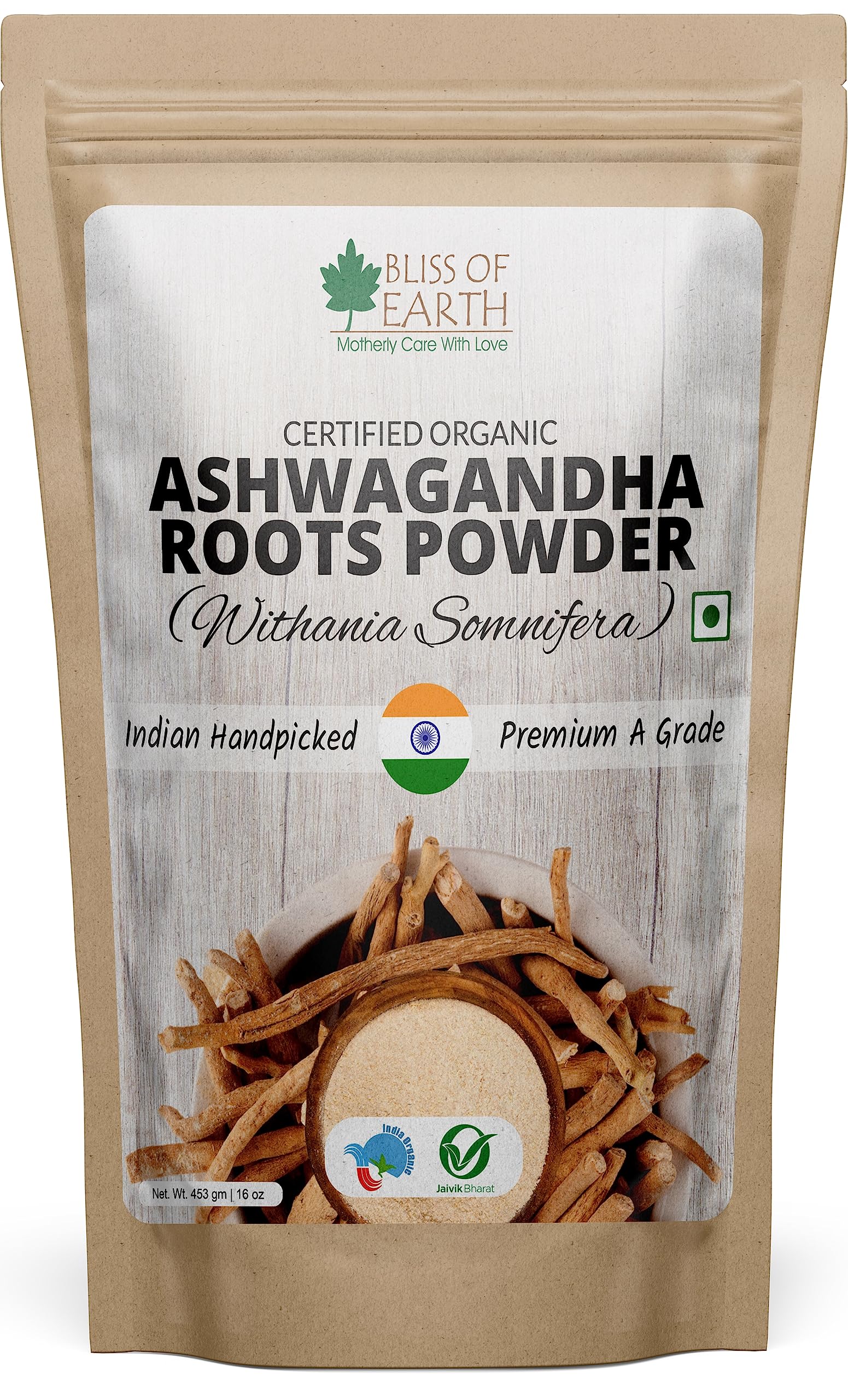 Bliss of Earth Ashwagandha Powder, Organic Stress Relief Supplement, 453g, Ayurv