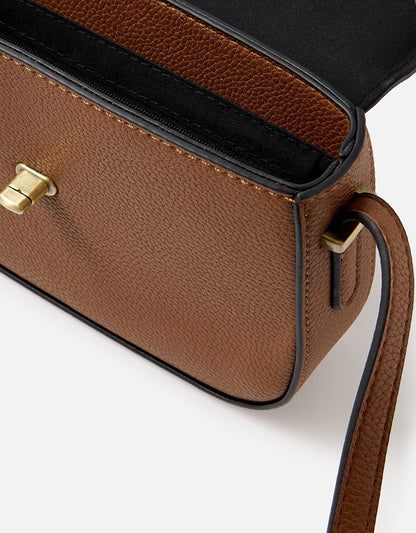 Accessorize London Women's Brown Faux Leather Tan Britney Bee Sling Bag | Daily Use Messenger Ladies Purse, Stylish Side Bag For Women