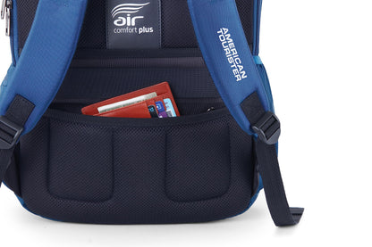 American Tourister Segno Expandable Laptop Backpack Navy |17" Laptop compatible,Lockable Pullers, Rain Cover, Smart Sleeve, Fleece Pocket, Tractum Suspension and Internal Organiser for Men and Women