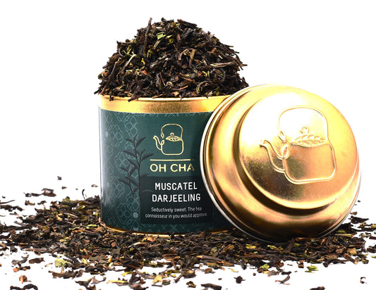 OH CHA - Muscatel Darjeeling Tea|Premium Single Estate 100% Whole Leaf Black Tea|Seductively Sweet Muscatel Flavor|Pure Unblended Darjeeling Long Leaf Tea|35Gram Tin Caddy - Loose Leaves