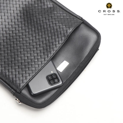 Cross Sling Crossbody Bag One Side Travel Messenger Multipurpose Genuine Leather Tablet Bag for Men & Women Office Business Outdoor Daily use with Adjustable Shoulder Strap - Black