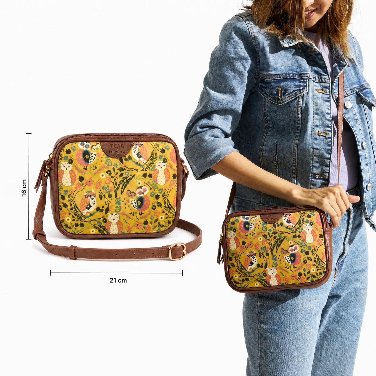TEAL BY CHUMBAK Women's Sling Bag, Printed Canvas Crossbody Bag with PU Accents, Lightweight and Stylish Shoulder Bag with Zipper Closure for College, Office, Travel and Daily Use