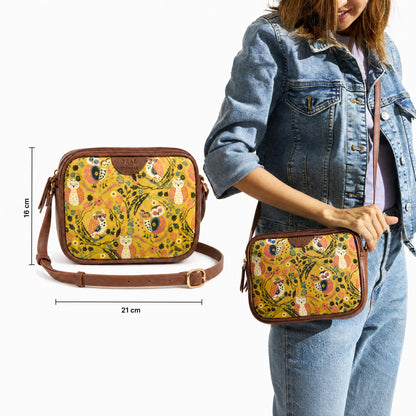 TEAL BY CHUMBAK Women's Sling Bag, Printed Canvas Crossbody Bag with PU Accents, Lightweight and Stylish Shoulder Bag with Zipper Closure for College, Office, Travel and Daily Use