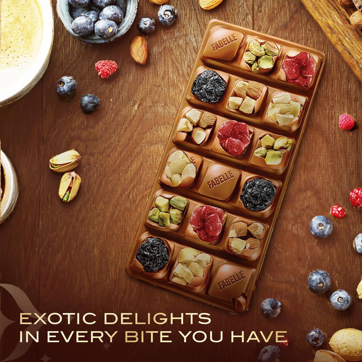Fabelle Open Secret - Milk, Centre- Filled Luxury Chocolate Bar Topped with Visible Nuts & Berries, 121g