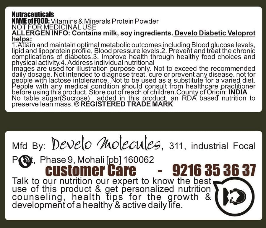 Develo Diabetic Protein Powder for Diabetes Patient’s care, Sugar Free Supplement for Men & Women – 500 g (Kesar Badam)