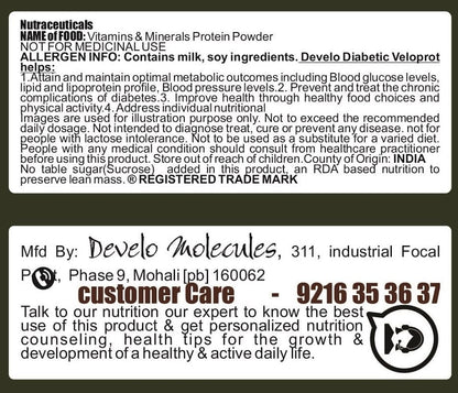 Develo Diabetic Protein Powder for Diabetes Patient’s care, Sugar Free Supplement for Men & Women – 500 g (Vanilla)