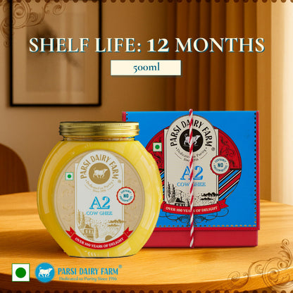 Parsi Dairy Farm Pure A2 Cow Ghee – Premium Desi Ghee, Rich Aroma, Danedar Granules,Preservative Free(500ml)